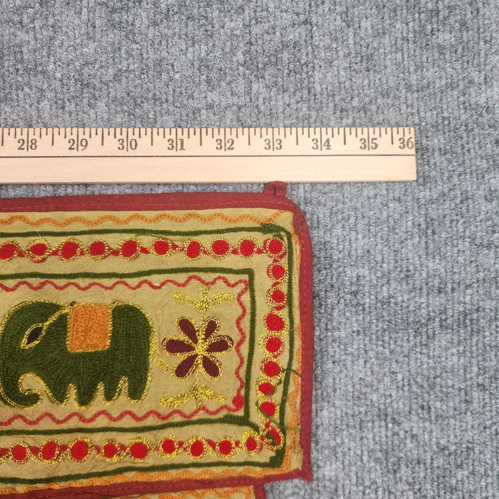 Indian Toran Door Hanging Embroidered Green Elephant Tassel Wall Decor 34x11